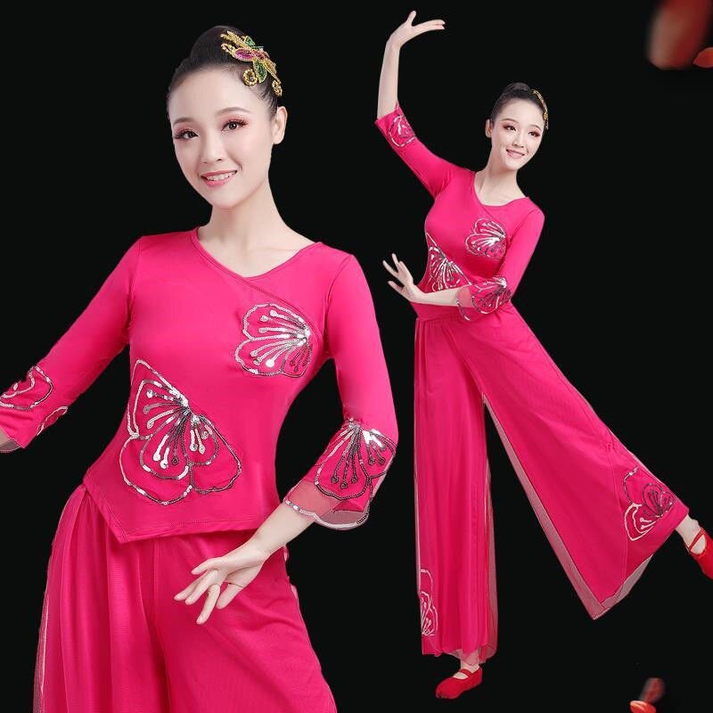 新款秧歌服装新款套装女民族风中老年跳舞衣服服扇子舞2020