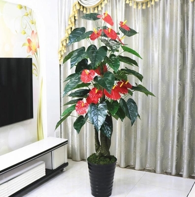 客厅摆设大花树假树红掌花假花盆栽落地大型假绿植摆设z客厅室内
