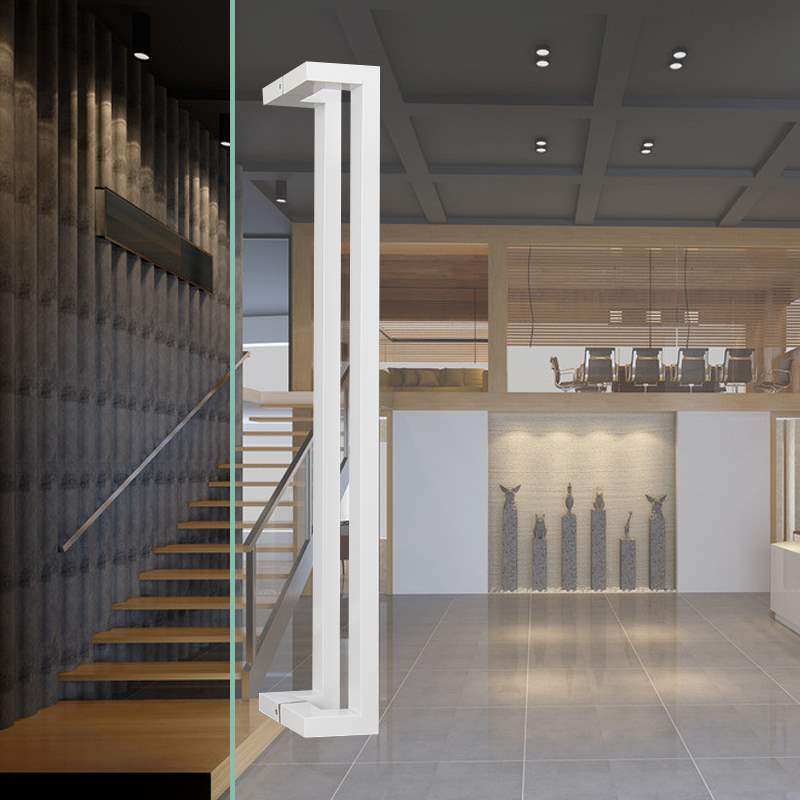 白色大门拉手新中式不锈钢有框玻璃门黑色把手扶手侧装推拉对装