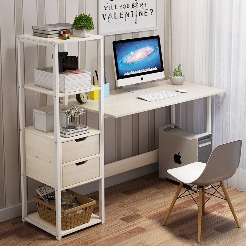 蔓斯菲尔电脑桌现代简约台式家用简易收纳带抽屉书桌书柜组合写字