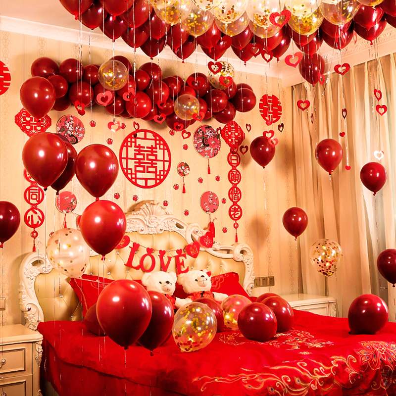 气球结婚图案婚房布置ns风简婚庆女方卧室大方新房2019装饰