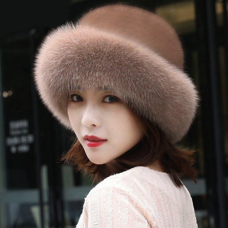 冬天帽子女新款百搭洋气时尚耳朵保暖仿水貂毛皮草ins加厚防风帽