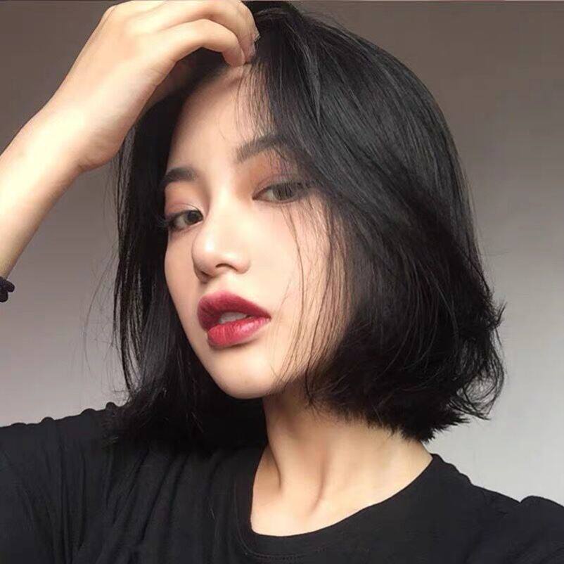 假发套女真人发丝短发日系假头发的真头发全套整顶修脸减龄圆脸酷