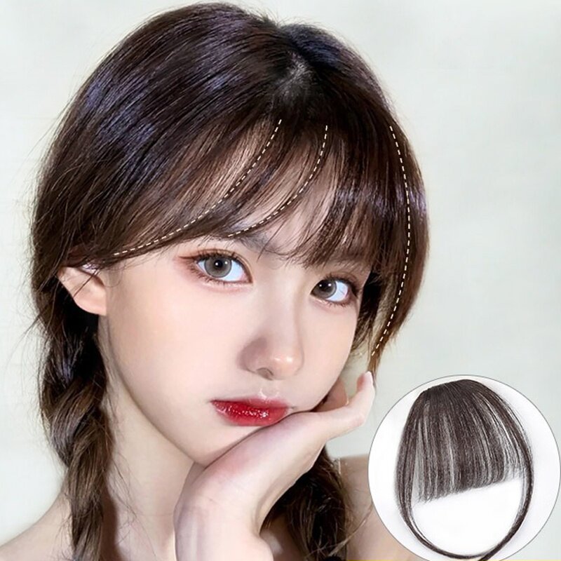 真发片全真人发空气刘海假发女自然前额隐形无痕接发齐刘海假发片