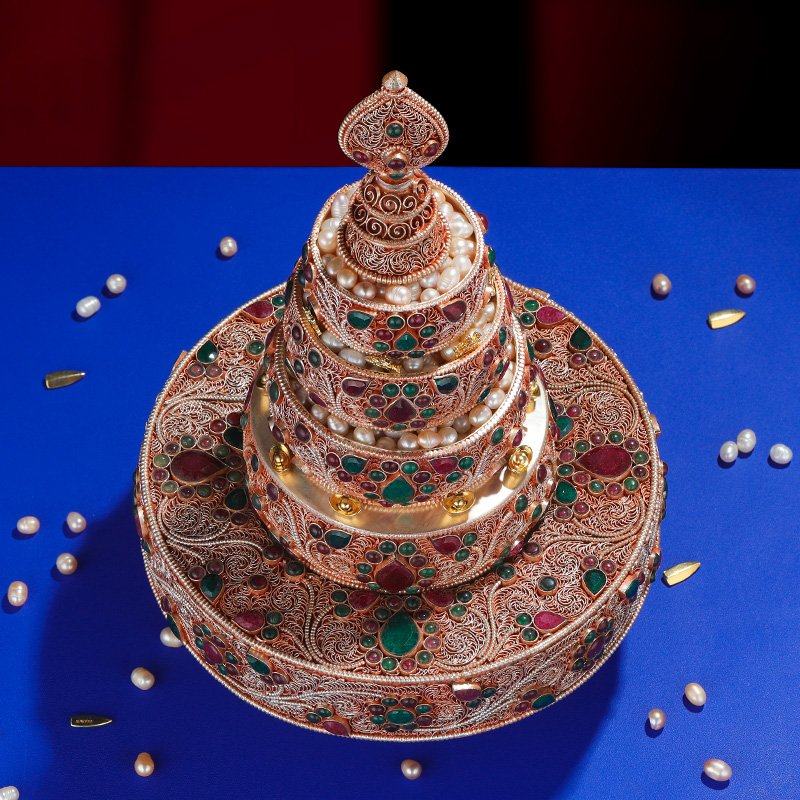 尼泊尔掐丝曼扎盘全套藏式供具镶宝石铜曼茶盘供曼茶罗105cm