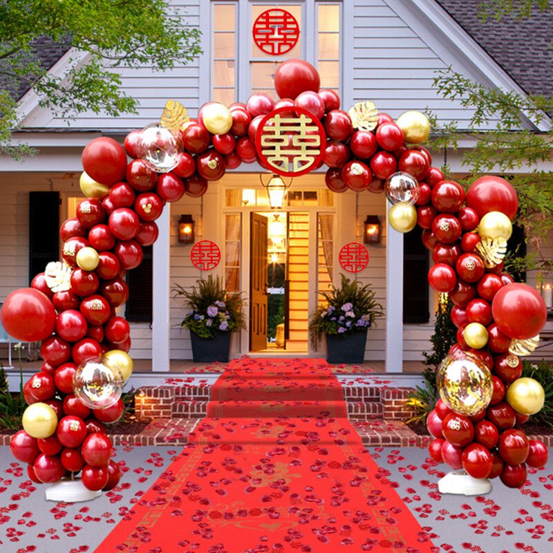 结婚用气球婚房装饰布置路边娘家快乐大门场景户外婚礼立地ins风