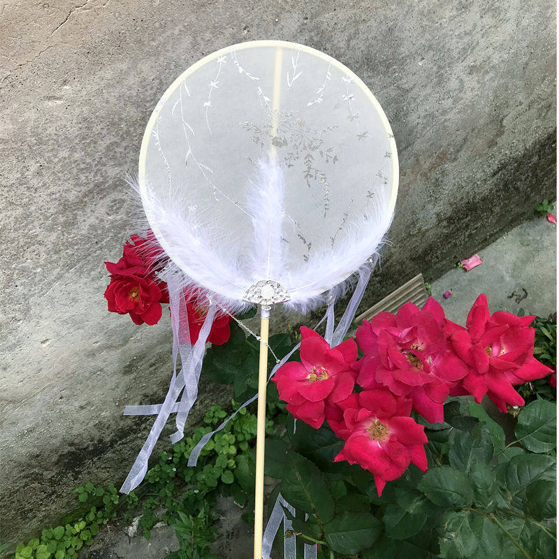 古风扇子超仙长柄团扇成品古风烫金带流苏宫扇汉服diy手工长扇