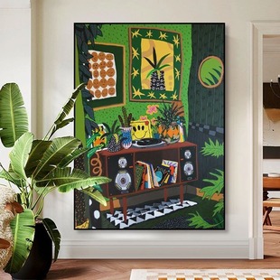 马蒂斯抽象派挂画北欧小众艺术酒店民宿装饰画客厅玄关绿色油画壁
