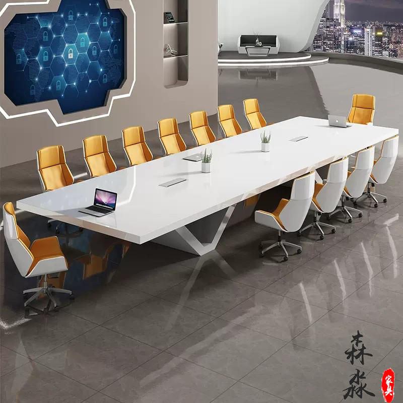 白色烤漆会议桌长桌简约现代培训桌洽谈桌大型办公室长条桌椅组合