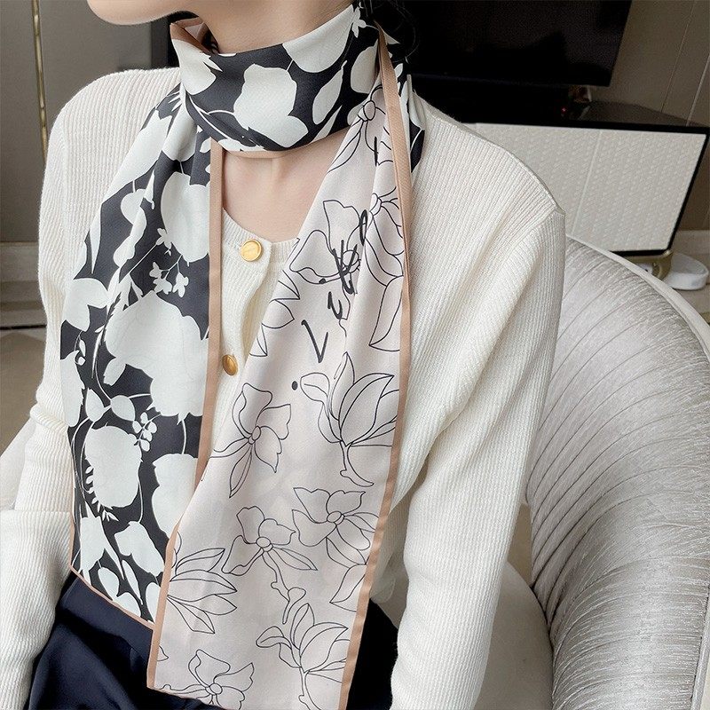 高档小长条窄丝巾女百搭春秋季冬季围脖子装饰领巾长款薄围巾奢华