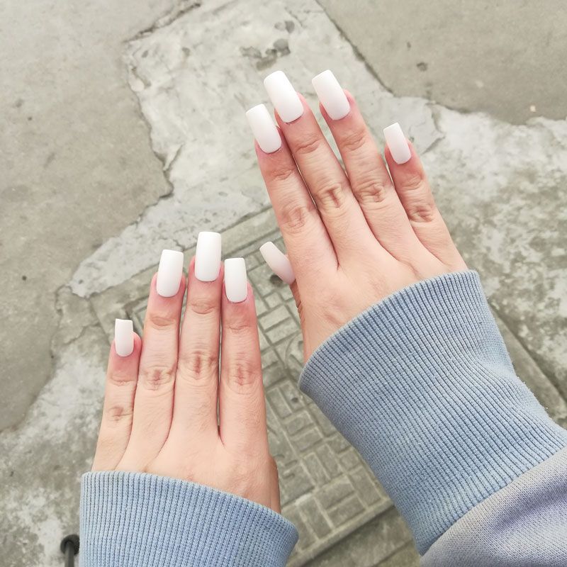 欧美简约长款白色磨砂穿戴美甲成品ins风格美甲工具
