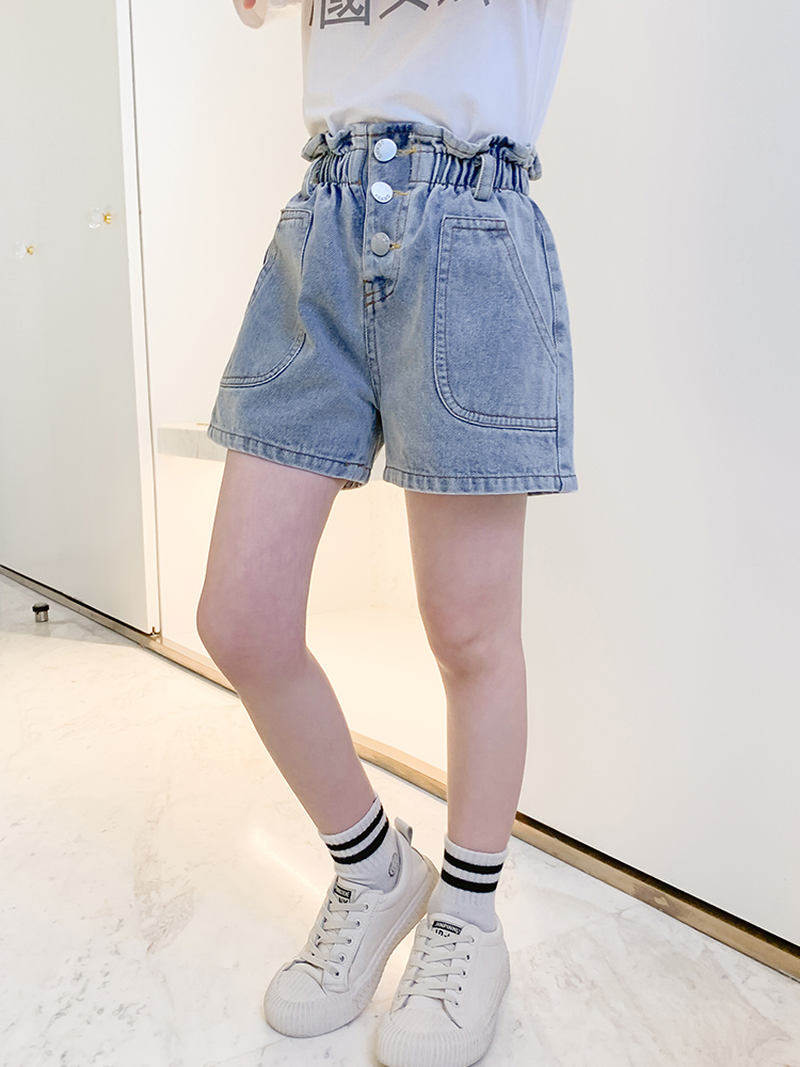 女童牛仔短裤夏装2021新款洋气外穿中大j儿童高腰夏季女孩花苞热
