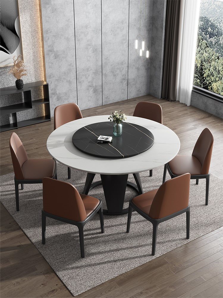 定制岩板圆形餐桌意式极简餐桌椅组合现代简约圆桌大理石实木吃饭