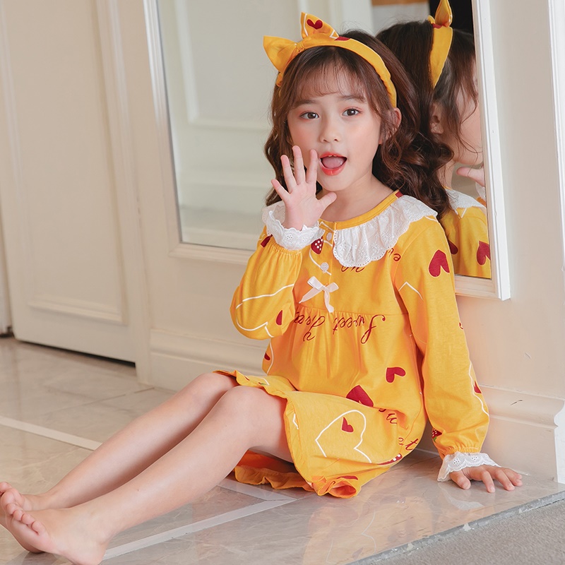 新品女童睡裙纯棉公主风薄款春秋季长袖b小女孩睡衣宝宝儿童家居