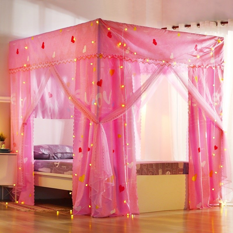 新品家用床帘物理遮光布蚊帐支架一体式双人15米1g8m床卧室落