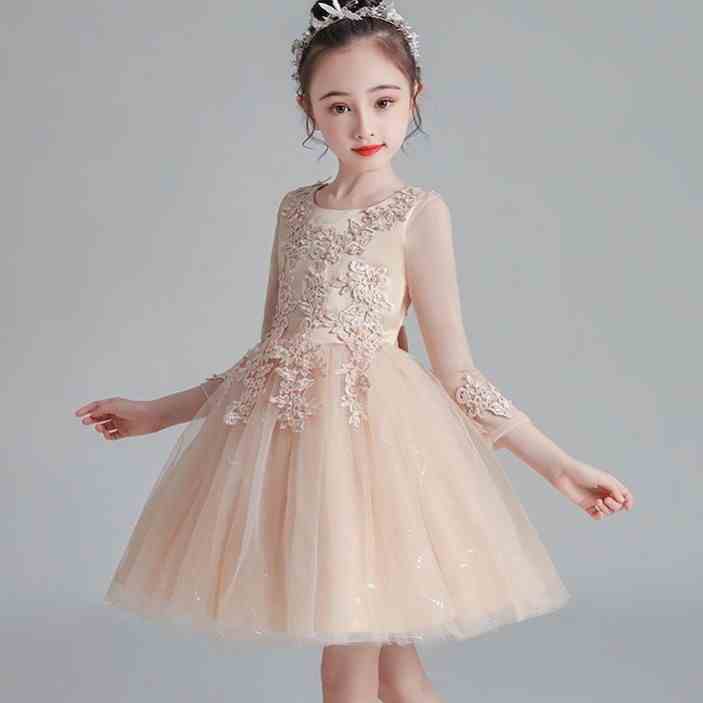 幼儿园主持人礼服女童冬秋冬超仙高贵蓬蓬纱元旦晚礼服长袖儿童