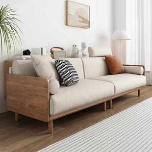 日式实木布艺沙发可拆洗简约现代小户型客厅三人直排白蜡原木沙发