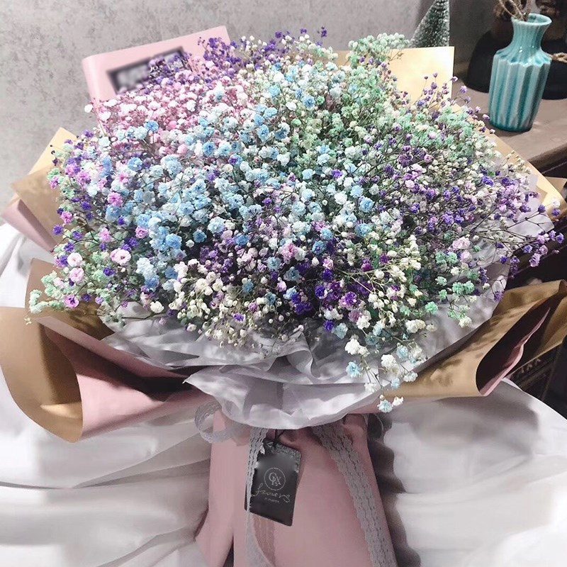 北京超大网红白粉干花束鲜花满天星