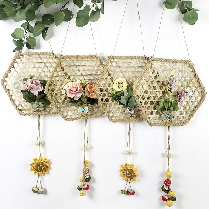 y新品幼儿园环创装饰材料六角竹编挂饰森林系田园风太阳花吊饰麻