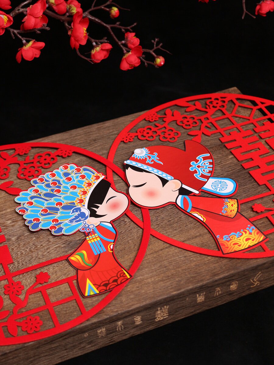 贴纸更新时间:2022年03月09日新品结婚喜字门贴婚房装饰新款卡通喜字