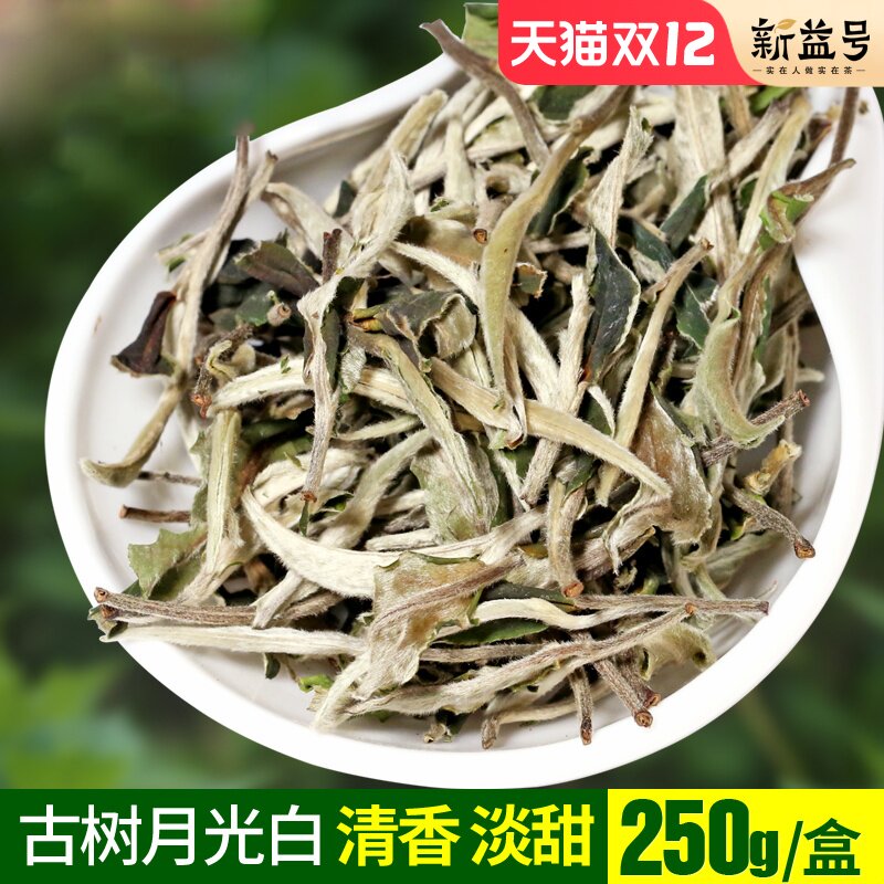 2021春茶新茶月光白茶250g新益号月光美人茶普洱茶生茶盒装散茶叶