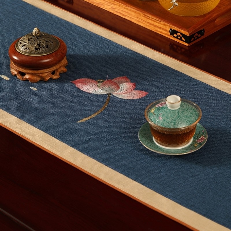 新中式茶席餐桌桌旗中国风棉麻布艺茶桌茶旗电视柜茶几桌布现代简