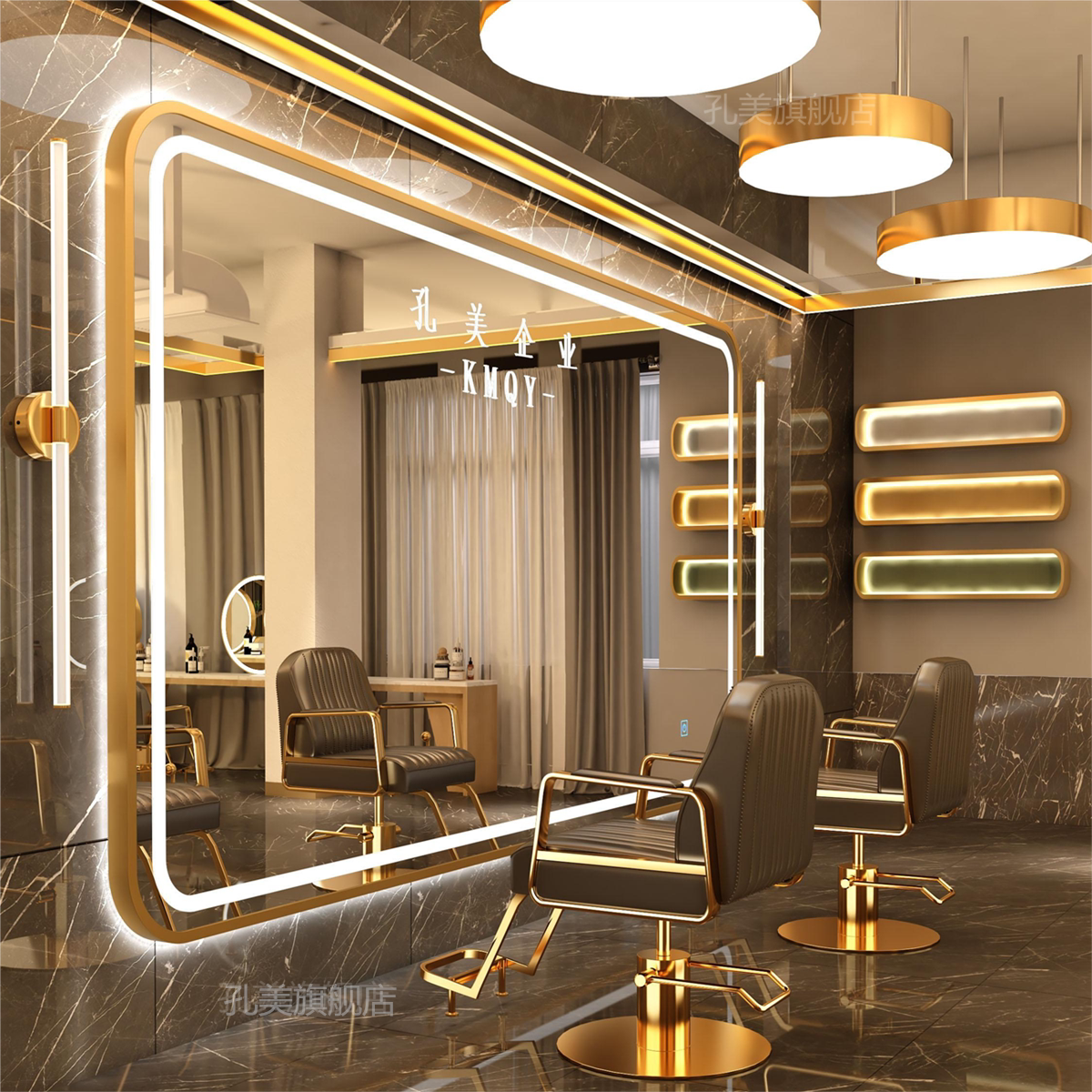 潮款网红理发店发廊专用灯单双面挂墙落地剪发美发镜子理发镜台 原价