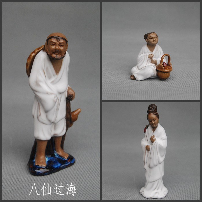 h复古张果风神中国话陶瓷八仙过海人物单人摆件老.盆景假山手工