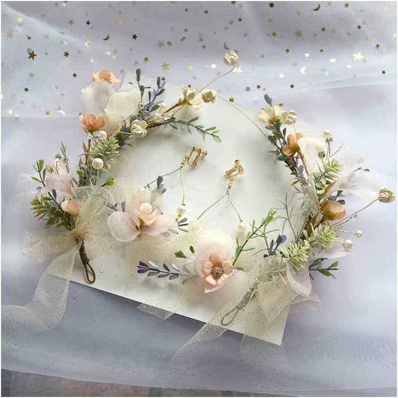 森系花环头纱大人头饰2021年新款仙女仿真花精灵头上戴的拍照新娘