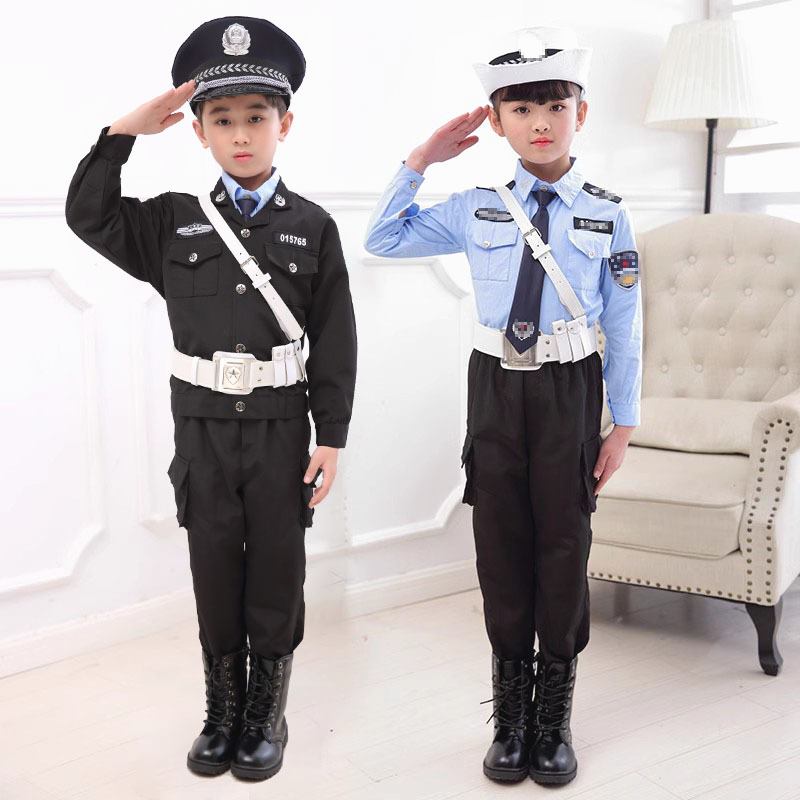 儿童小交警演出服短袖小警察制服短袖警官服玩具男女童服装一件代