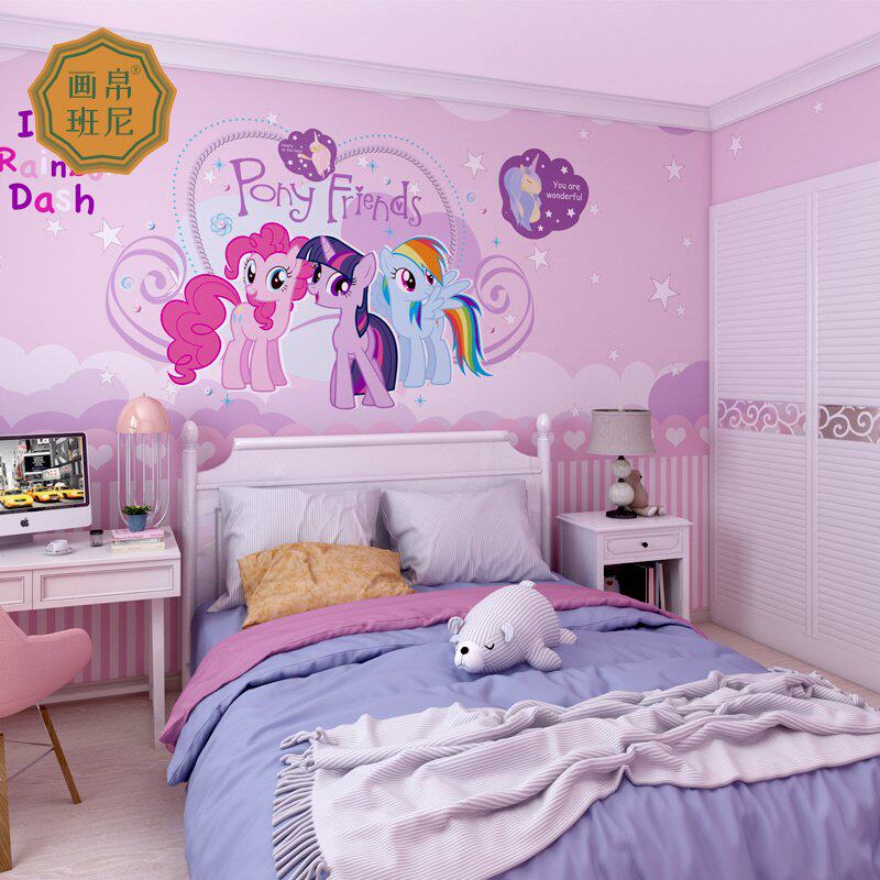 新品儿童房墙布女孩卧室装饰t公主卡通可爱粉色壁纸定制无缝壁画