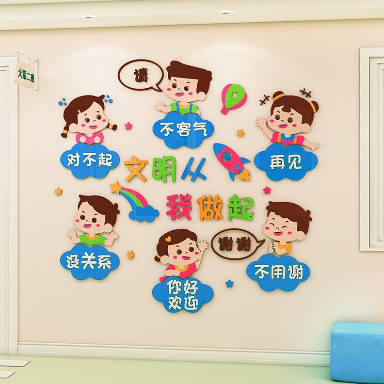 幼儿园文明礼仪墙贴纸画托管班教室墙面装饰大小班环创文化主题墙