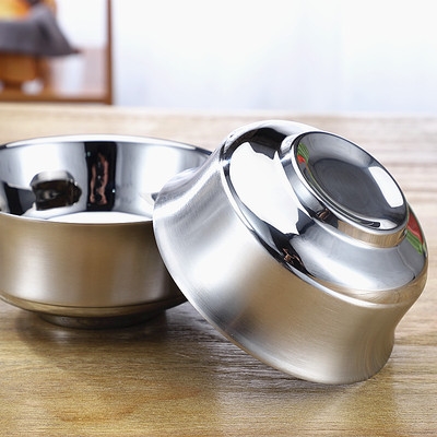 碗304加厚隔热家用儿童碗成人r.吃饭不锈钢食堂双层带盖面汤