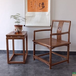 新中式椅圈椅三件套南官帽海棠椅明式家具太师椅如意椅泡茶梳背椅