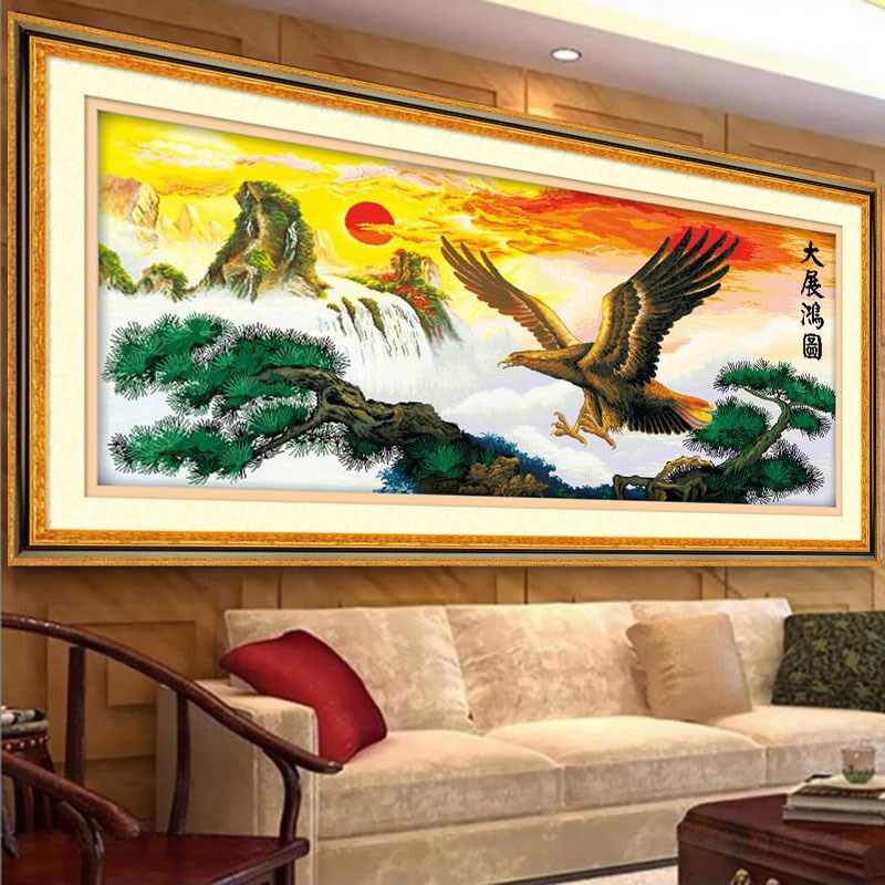 新品纯手工十字绣成品大展宏图大展鸿图雄鹰老鹰新款g客厅装饰大