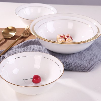 新品6只装手工描金家用吃饭碗大汤碗吃面碗景德h镇骨瓷纯白色简约