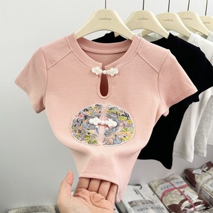 新中式女童夏装T恤短袖2024新款儿童装刺绣中国风中小童洋气上衣