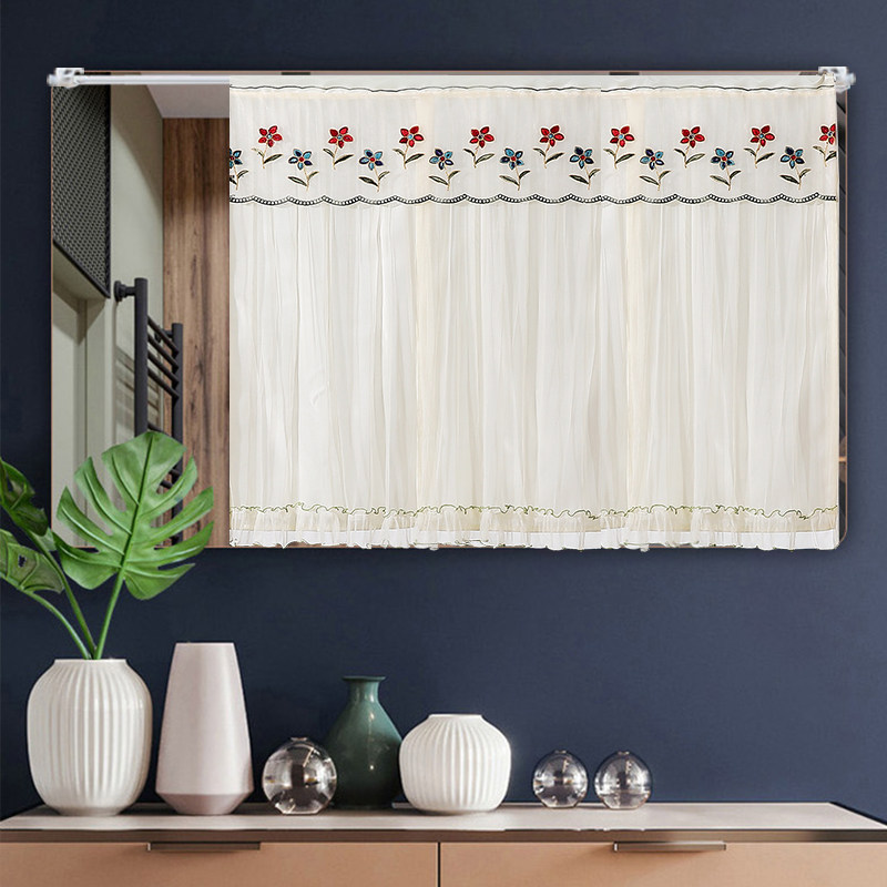 梳妆台镜子帘遮挡布化妆台镜风水帘浴室洗漱池墙面镜防尘拉帘子