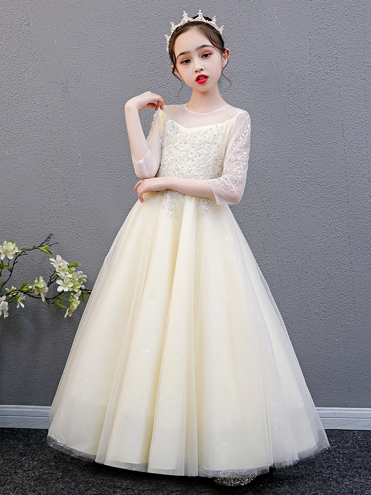 儿童礼服公主裙洋气花童小女孩婚纱女童钢琴演凑主持人高端晚礼服