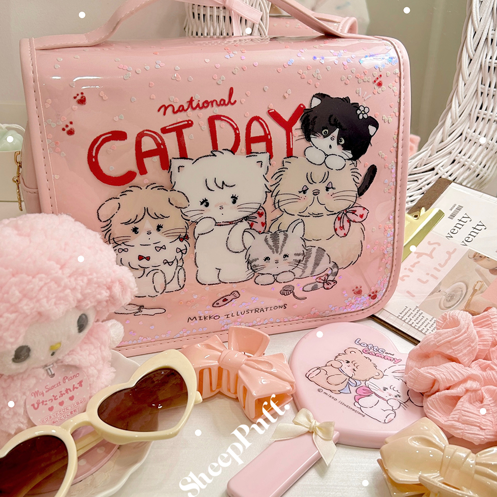 正品绵羊商店mikko联名大容量猫猫化妆包流沙包旅行包可爱收纳包