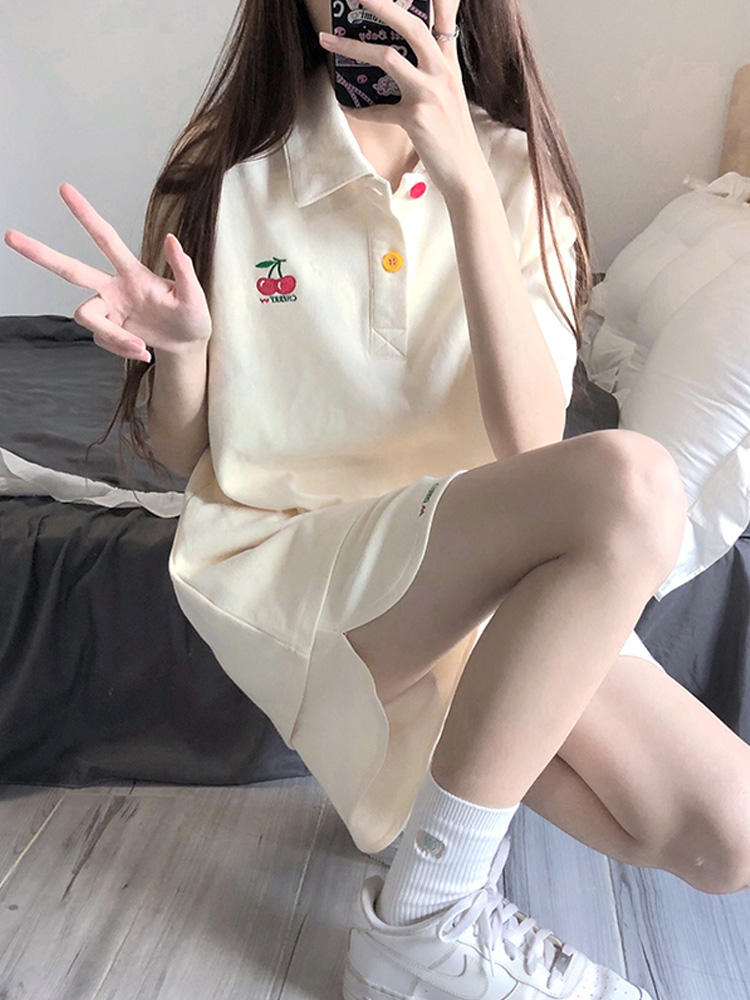 休闲学院风运动套装女夏季学生韩版宽松短袖POLO衫上衣短裤两件套