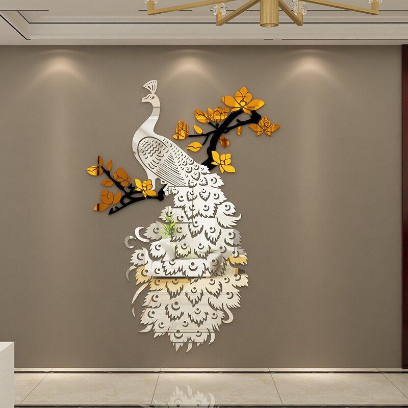 新品进门口墙面装饰品玄关孔雀墙贴纸画电视背景自粘墙壁卧e室房