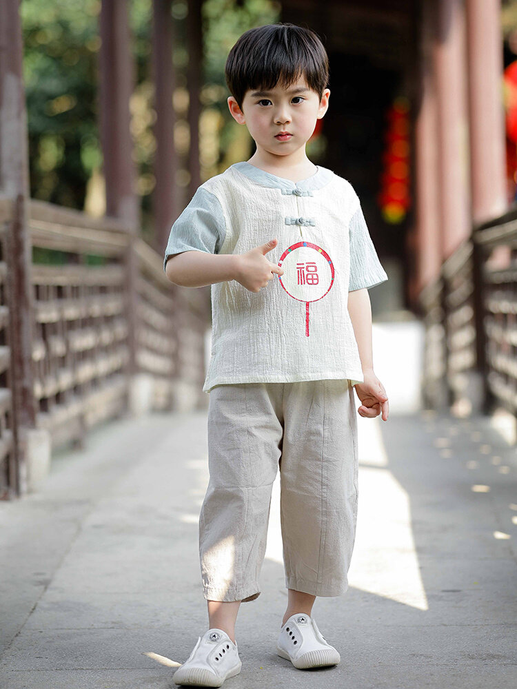 汉服男童夏装宝宝唐装中国风男孩夏季短袖套装儿童民族风薄款古装