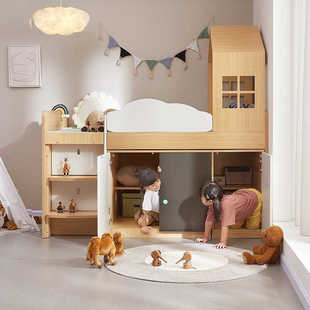 儿童床多功能储物半高床单人床上床下柜带学习桌床男女孩套房