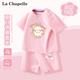 拉夏贝尔宝宝夏装套装女童短袖t恤夏季新款婴儿衣服粉色儿童上衣