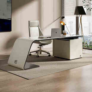 意式极简岩板书桌轻奢现代办公桌设计师高级感书房家用简约电脑桌
