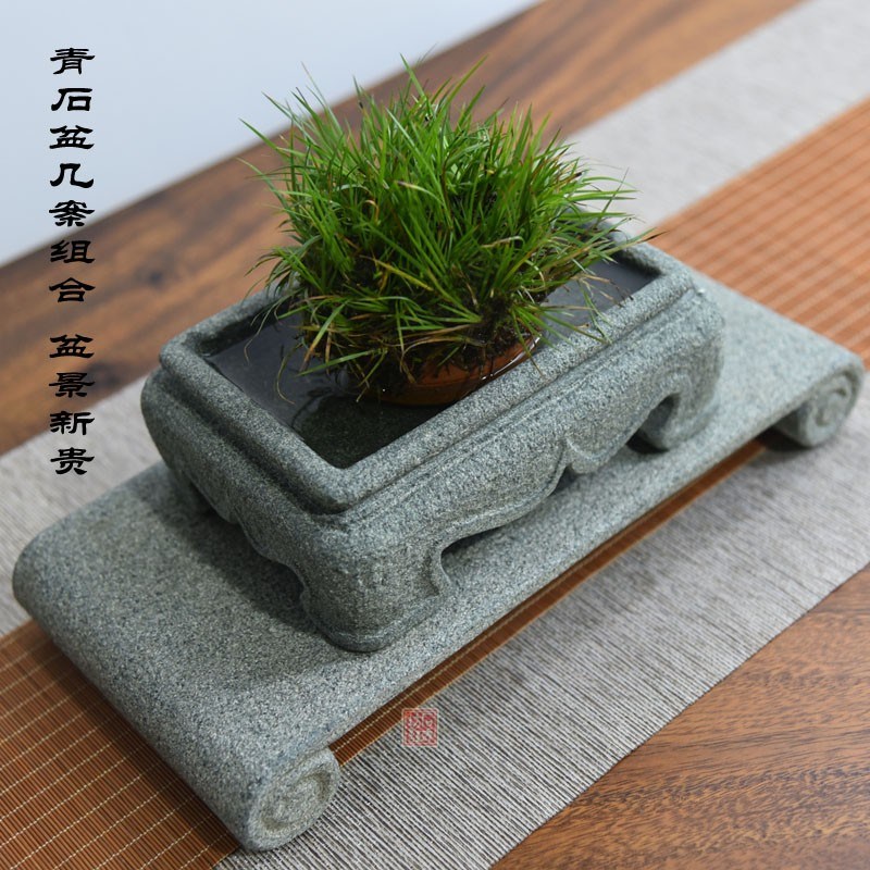 青石盆菖蒲专用盆石槽养鱼多肉小盆景盆中国风复古盆景花盆长石盆