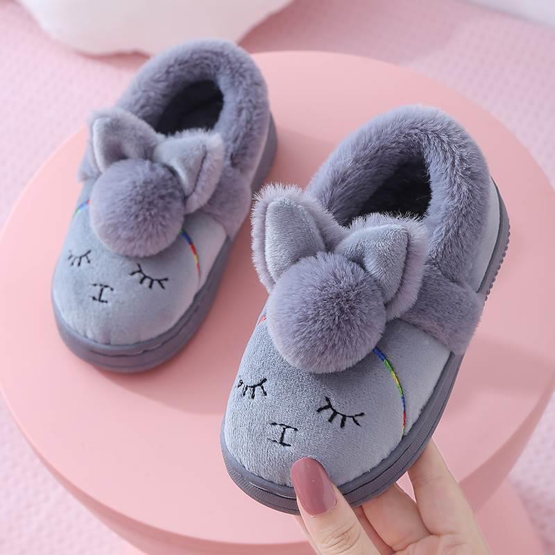 男儿童在家里穿的棉鞋1一2岁冬季加绒毛拖鞋有后跟的居家鞋女宝宝