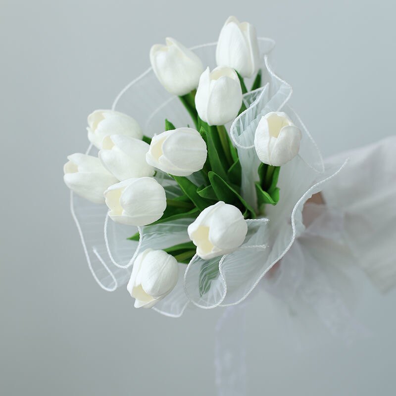 pu手感郁金香手捧花新娘结婚仿真花束假花韩式婚礼影楼摄影道具