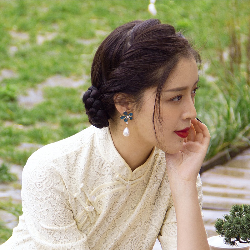 耳饰个性设计感复古点翠耳环古典小耳坠精致超仙气质旗袍配饰